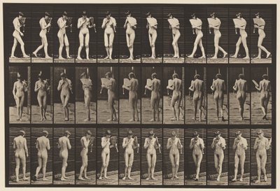 Tafel 46. Gehen, einen Fächer schwenkend und sich umdrehend von Eadweard Muybridge