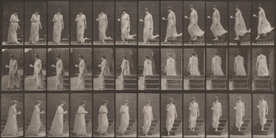 Teller Nummer 143. Treppe hinuntergehend, eine Tasse und Untertasse in der rechten Hand von Eadweard Muybridge