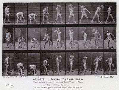 Die menschliche Figur in Bewegung: Athlet, der einen 75-Pfund-Stein hebt von Eadweard Muybridge