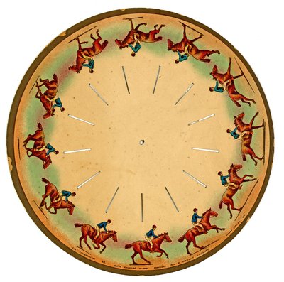 Zoopraxiskop-Scheibe zeigt ein galoppierendes Pferd, 1893 von Eadweard Muybridge