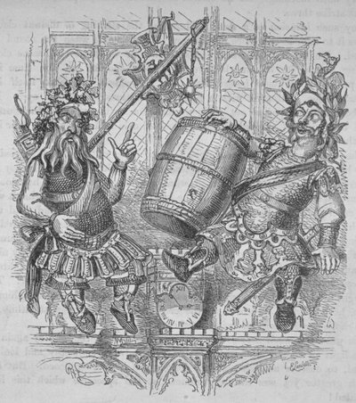 Gog und Magog mit einem Fass, 1840 von Ebenezer Landells