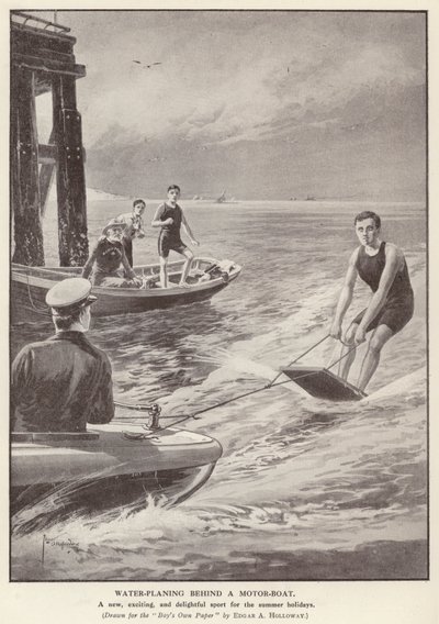 Wasserski hinter einem Motorboot von Edgar Alfred (after) Holloway