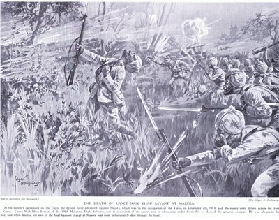 Der Tod von Lance Nak Bhau Savant bei Mazera am Tigris, Dezember 1914 von Edgar Alfred Holloway