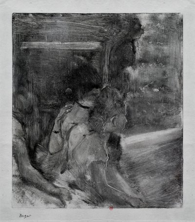 Zum Theater. Um 1878. Monotypie mit schwarzer Tinte aus China von Edgar Degas