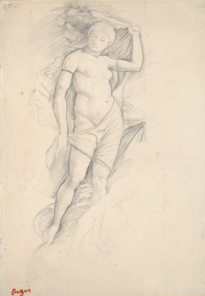 Frau, teilweise drapiert, mit einer leichten Studie eines Zentauren, unten rechts von Edgar Degas