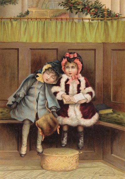 Zwei Mädchen in der Kirche am Weihnachtsmorgen von Edith S. Berkeley