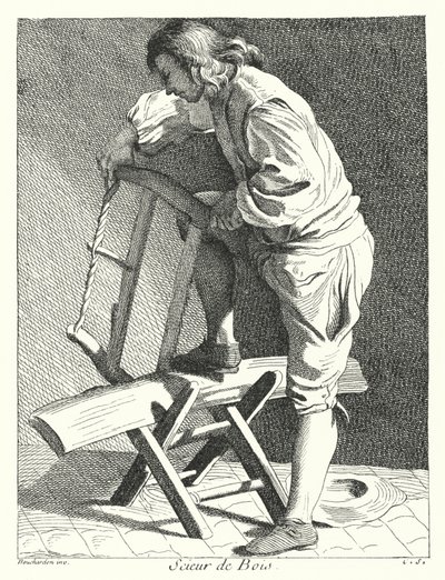 Holzsäger (Gravur) von Edmé (after) Bouchardon