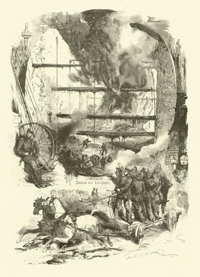 Feuer in den Docks von London von Edmond (after) Morin