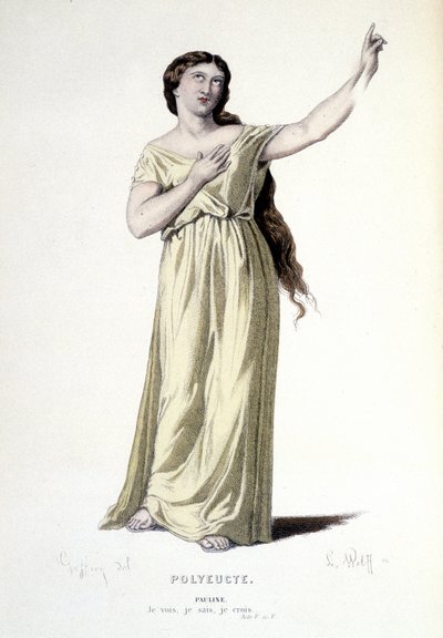 Die Figur der Pauline in der Tragödie Polyeucte Märtyrer - Vollständiges Theater: (Sammlung von Stücken von Corneille) Zeichnung von Geffroy, Gravur von L. Wolff - ed. Laplace, Sanchez et Cie, Paris 1884 von Edmond Aime Florentin Geffroy