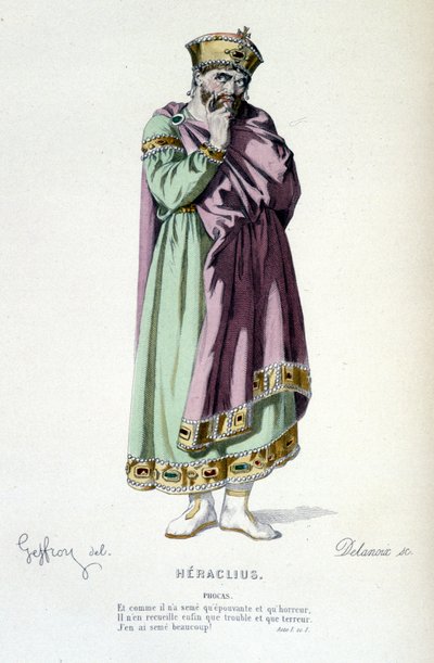 Die Figur des Phocas in der Tragödie Heraclius - Vollständiges Theater: (Sammlung von Stücken von Corneille) Zeichnung von Geffroy, Gravur von Delanoix - ed. Laplace, Sanchez et Cie, Paris 1884 von Edmond Aime Florentin Geffroy