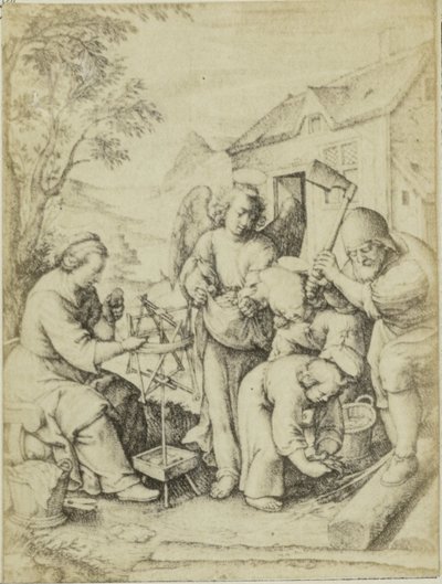 Fotoreproduktion der Gravur Les copeaux von Hieronymus Wierix von Edmond Fierlants
