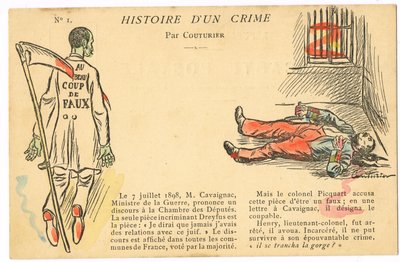 Postkarte, satirisch in Farben: Dreyfus-Affäre - Henry Colonel Illustration von Couturier von Edouard Couturier