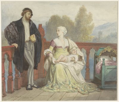 Francesca di Rimini und Paolo di Polenta mit Kind auf einem Balkon von Edouard Hamman