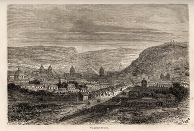 Gesamtansicht von Cusco oder Cusco, ehemalige Hauptstadt der Inkas, Zeichnung von Riou, zur Illustration von Paul Marcoys Reise durch Südamerika von 1848 bis 1860. Gravur in „Le tour du monde“, herausgegeben von Edouard Charton von Edouard Riou