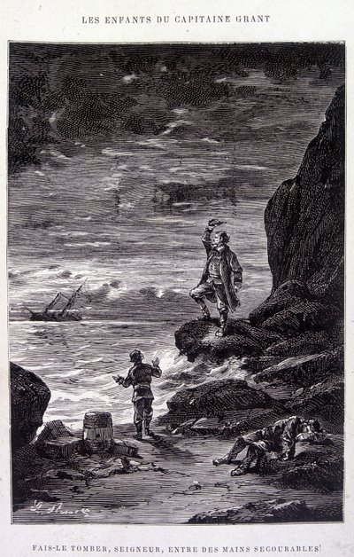 Bring ihn hinunter, Herr, in entmutigte Hände! in „Les Enfants du Capitaine Grant“ von Jules Verne von Edouard Riou