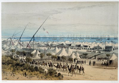 Der Hafen von Ismalia und das Lager der Gäste bei der Einweihung des Suezkanals - in „Durch den Isthmus von Suez“ von Riou, Marius Fontaine von Edouard Riou