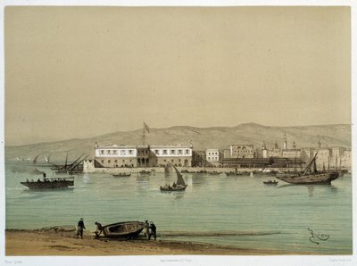 Ansicht des Kanals in „Einweihung des Suezkanals“ von G. Nicole. 1869 von Edouard Riou