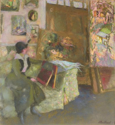 Modell auf einem grünen Sofa von Edouard Vuillard