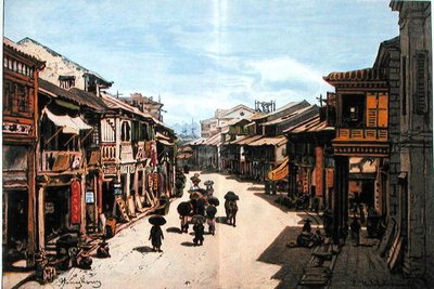 Eine Straße in Hongkong Mitte des 19. Jahrhunderts von Eduard (after) Hildebrandt