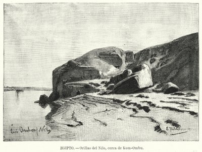 Ufer des Nils bei Kom Ombo, Ägypten von Eduard (after) Hildebrandt