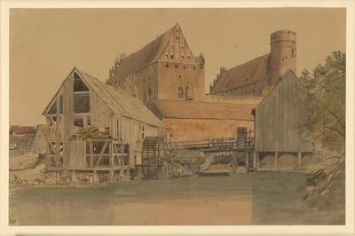 Das Allensteiner Schloss, im Mittelgrund eine Wassermühle von Eduard Gaertner