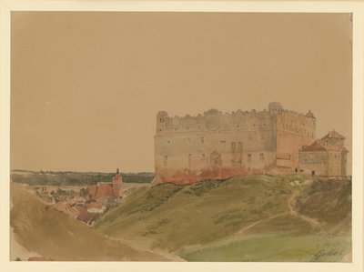 Schlossruine in Gollub, links die Stadt von Eduard Gaertner