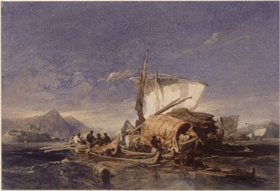 Boote mit Schwarzafrikanern in der Bucht von Guanabara (Rio de Janeiro) von Eduard Hildebrandt