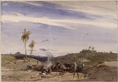 Straße nach Quititte; im Vordergrund lagernde Afrobrasilianer und ein Ochsenkarren von Eduard Hildebrandt