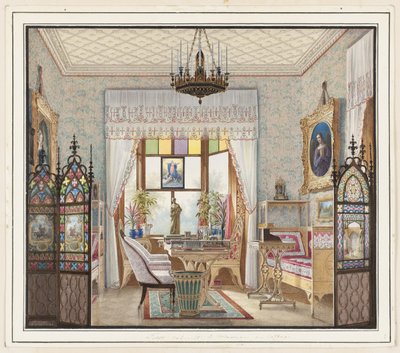 Sitzungszimmer von Kaiserin Alexandra Feodorowna, Cottage Palace, St. Petersburg, Russland von Eduard Petrovich Hau