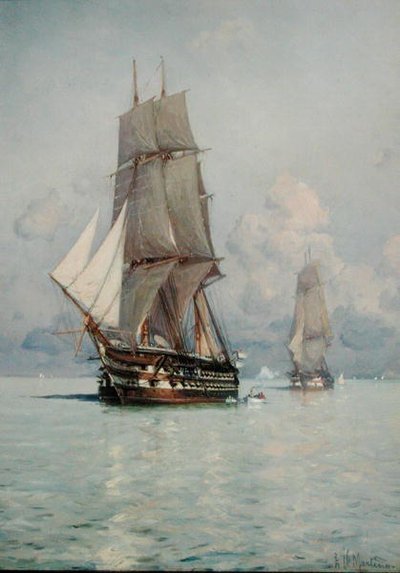 Ein Geschwader Segelschiffe kommt vor Anker von Eduardo de Martino