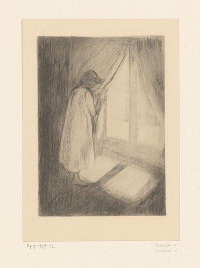 Mädchen in einem Nachthemd am Fenster von Edvard Munch
