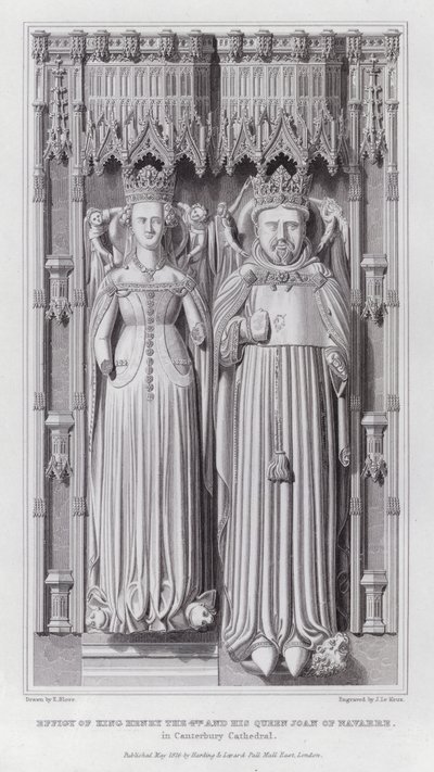 Abbild von König Heinrich IV. und seiner Königin Johanna von Navarra in der Kathedrale von Canterbury (Gravur) von Edward Blore