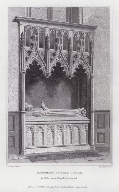 Monument von John Gower, in der St. Saviours Kirche, Southwark (Gravur) von Edward Blore