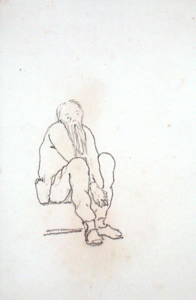 Selbstporträt des Künstlers, sitzend, mit den Händen zwischen den Knien, aus einem Album von Zeichnungen von Edward Coley Burne Jones