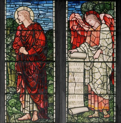 St. Johannes & Engel mit Schriftrolle (1895) von Edward Coley and Dearle Burne Jones