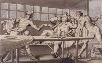 John Gilpin im Uxbridge Passage Boat (Feder mit blauer und brauner Wäsche) von Edward Francis Burney
