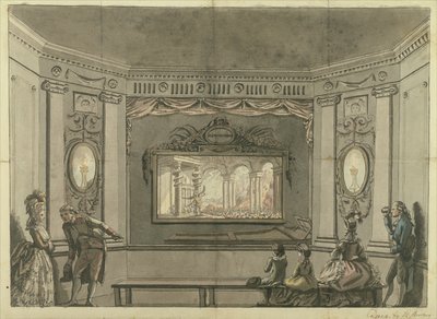 Gemälde von de Loutherbourgs Eido Phusikon, das Satan zeigt, wie er die rebellischen Engel erweckt von Edward Francis Burney