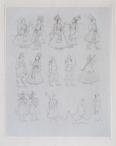 Figuren, die verschiedene Berufe zeigen (Gravur) von Edward Francis Finden
