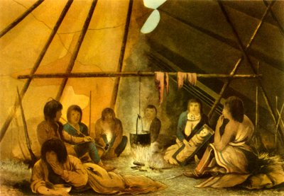 Innenansicht eines Cree-Indianerzeltes, 1820, 1946 von Edward Francis Finden