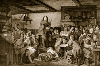 George Fox predigt in einer Taverne, ca. 1650 von Edward Henry Wehnert