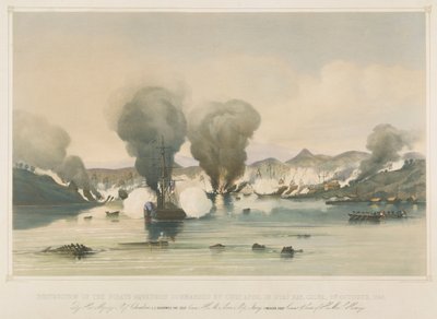 Zerstörung des Piratengeschwaders unter dem Kommando von Chui Apoo in der Byas-Bucht, China von Edward Hodges Cree