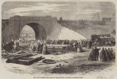 Die Jury besichtigt den Ort des Eisenbahnunfalls in Kentish Town von Edward Hull