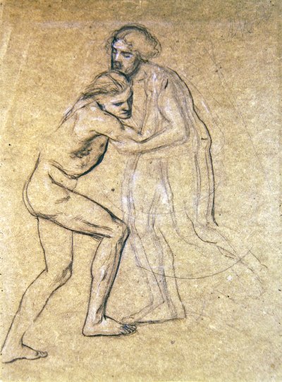 Studie von zwei nackten Männern, die sich umarmen, für Die Rückkehr des Verlorenen Sohnes, 1869 von Edward John Poynter