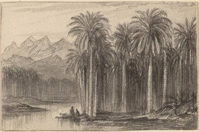 Figuren, die von einem Palmengarten Wady Feiran in Kanus aufbrechen, 1884-1885 von Edward Lear