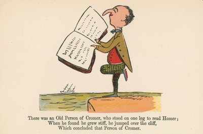 Es war eine alte Person aus Cromer, die auf einem Bein stand, um Homer zu lesen, aus 