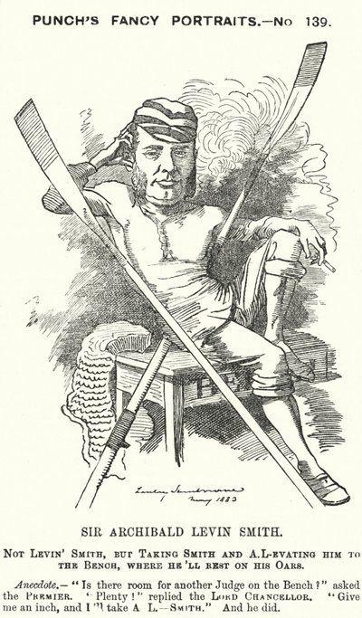 Archibald Levin Smith, englischer Richter und Ruderer, der am University Boat Race und an der Henley Royal Regatta teilnahm (Karikatur) von Edward Linley (after) Sambourne