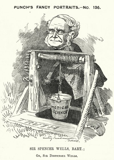 Karikatur: Thomas Spencer Wells, englischer Arzt, Chirurg von Königin Victoria (Gravur) von Edward Linley (after) Sambourne