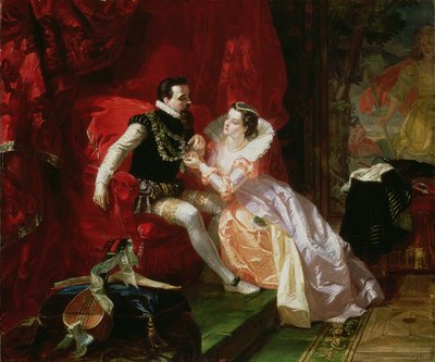 Leicester und Amy Robsart in Cumnor Hall, 1866 von Edward Matthew Ward