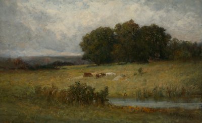 Helle Szene mit Vieh in der Nähe eines Baches von Edward Mitchell Bannister