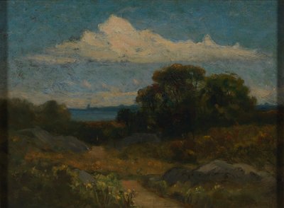 Landschaft (Bäume und Felsen am See) von Edward Mitchell Bannister